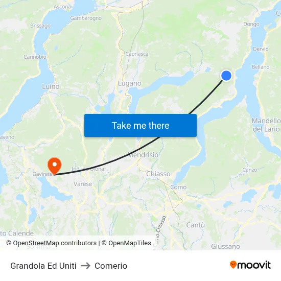 Grandola Ed Uniti to Comerio map