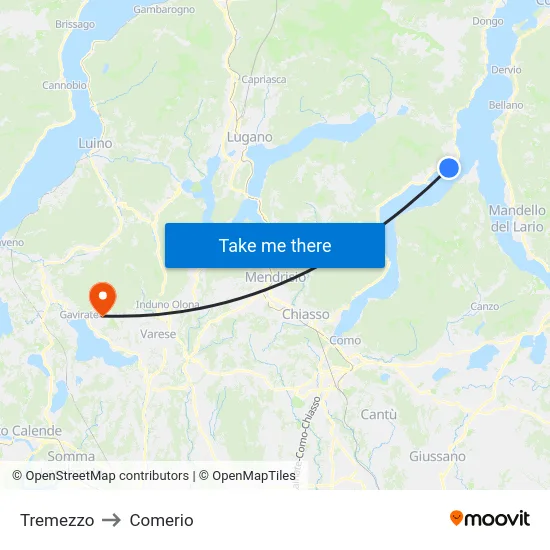 Tremezzo to Comerio map