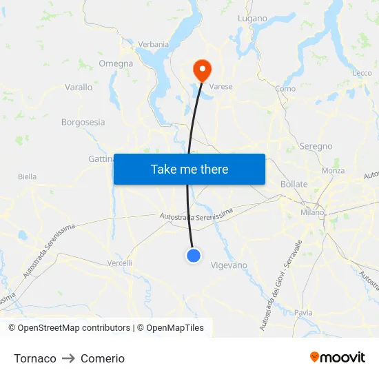 Tornaco to Comerio map