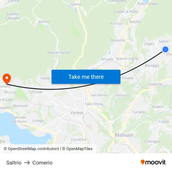 Saltrio to Comerio map