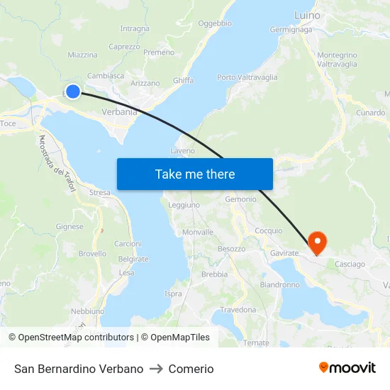 San Bernardino Verbano to Comerio map