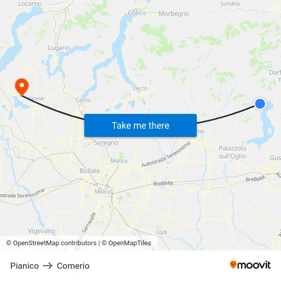 Pianico to Comerio map