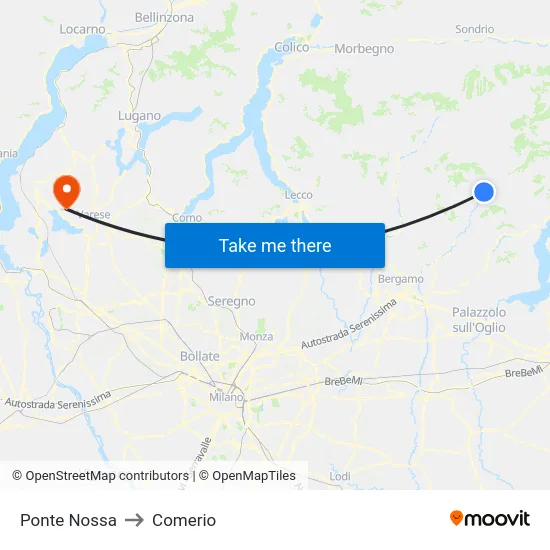 Ponte Nossa to Comerio map