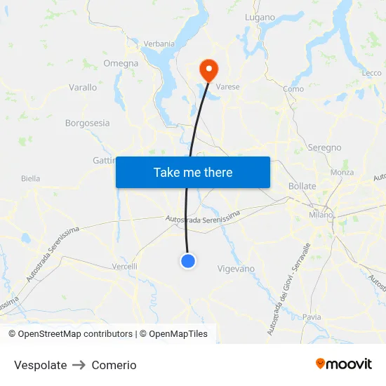 Vespolate to Comerio map