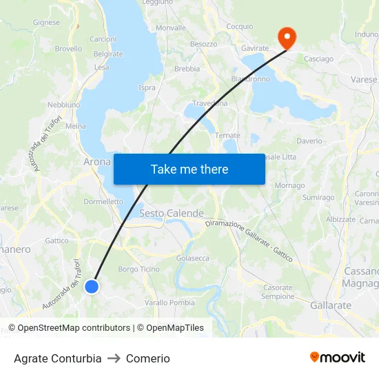 Agrate Conturbia to Comerio map