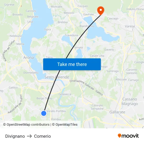Divignano to Comerio map