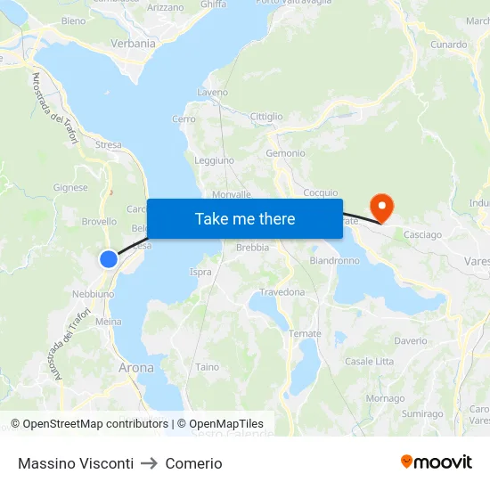Massino Visconti to Comerio map