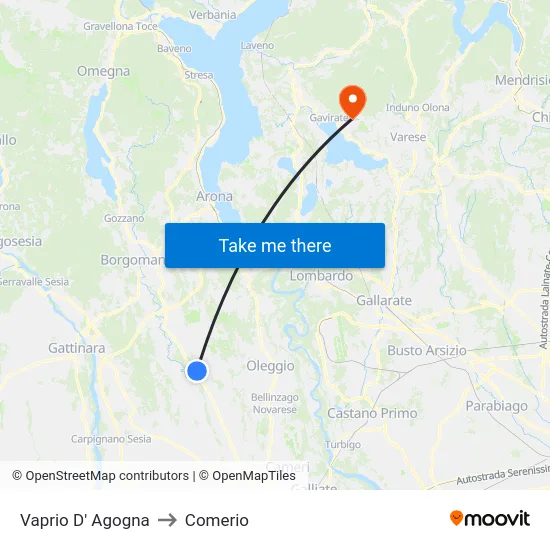 Vaprio D' Agogna to Comerio map