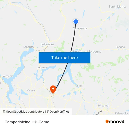 Campodolcino to Como map