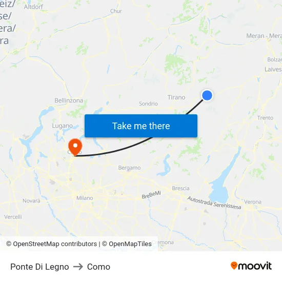 Ponte Di Legno to Como map