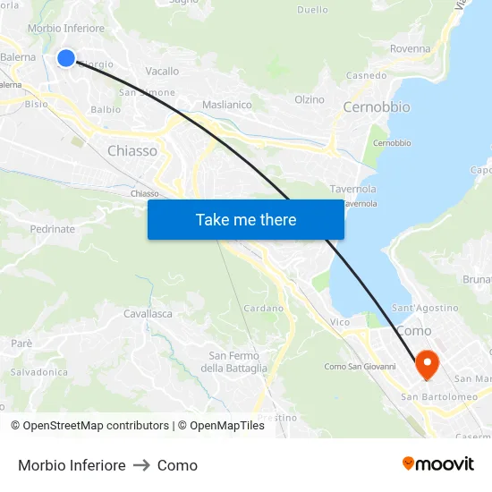 Morbio Inferiore to Como map