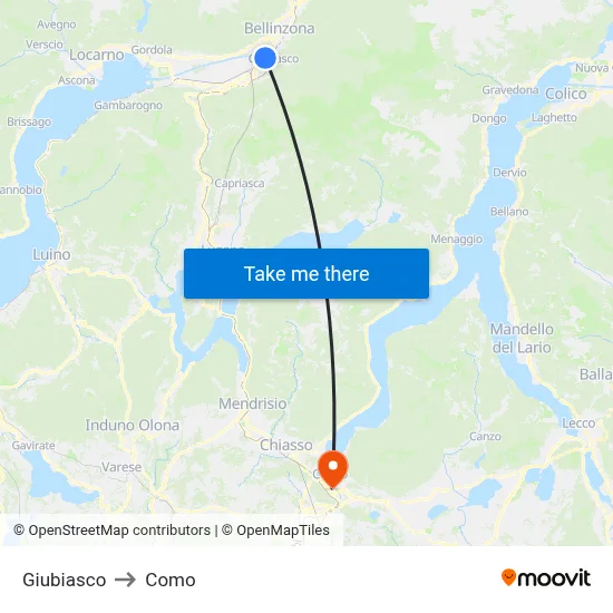 Giubiasco to Como map
