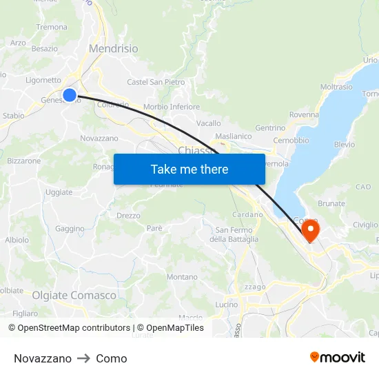 Novazzano to Como map