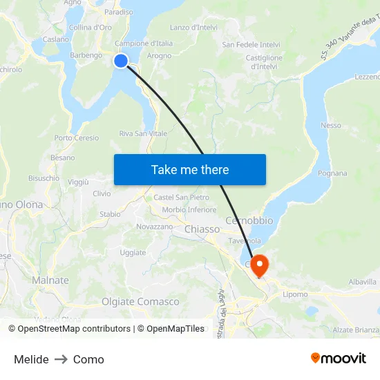 Melide to Como map