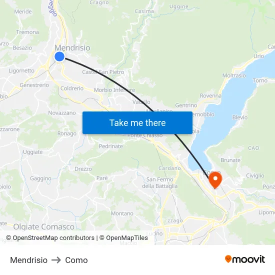 Mendrisio to Como map