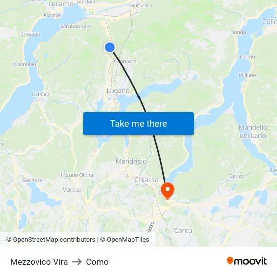 Mezzovico-Vira to Como map