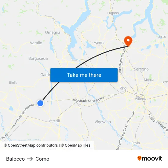 Balocco to Como map