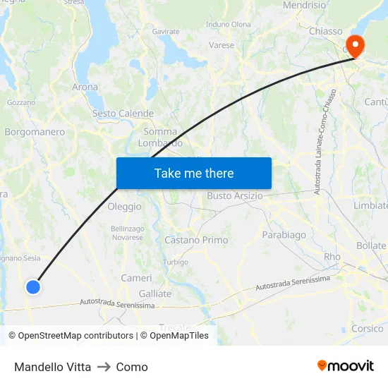 Mandello Vitta to Como map
