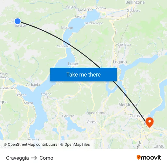 Craveggia to Como map