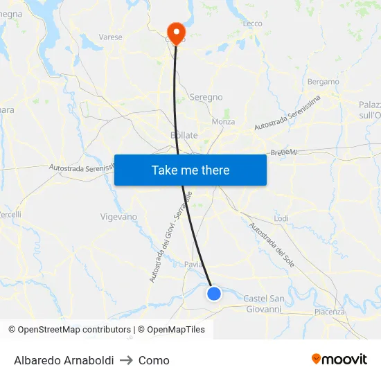 Albaredo Arnaboldi to Como map