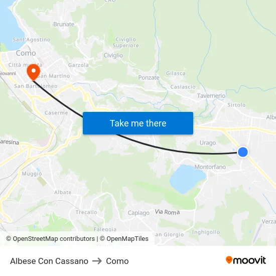 Albese Con Cassano to Como map