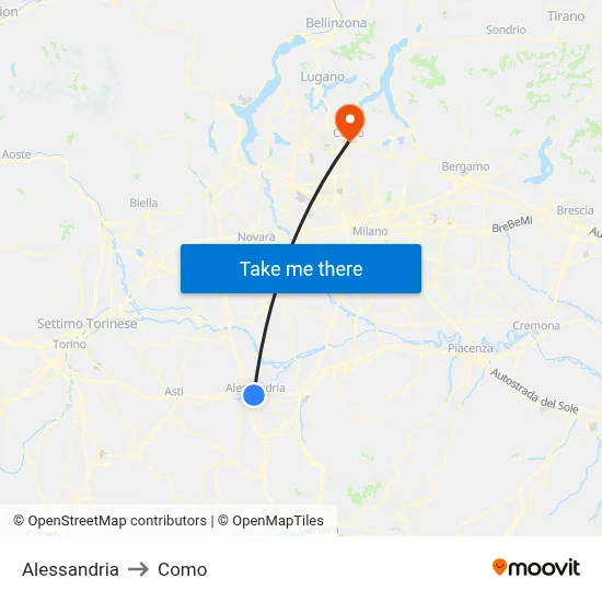 Alessandria to Como map