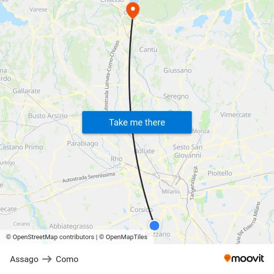 Assago to Como map