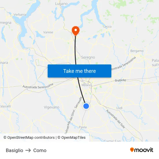 Basiglio to Como map