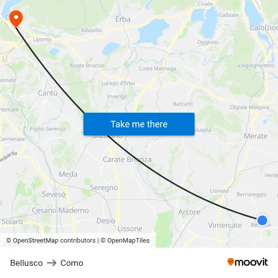 Bellusco to Como map