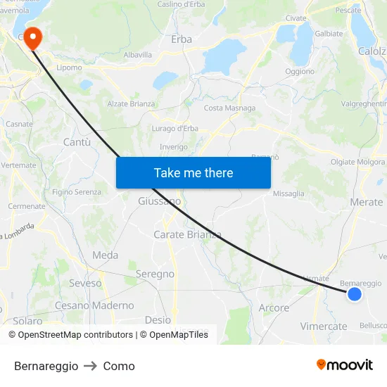 Bernareggio to Como map