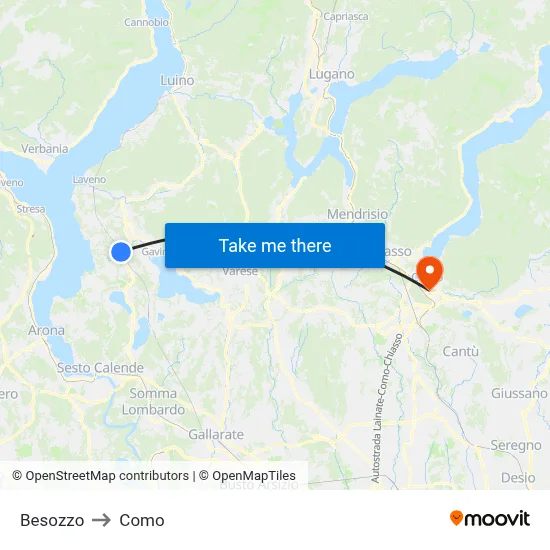 Besozzo to Como map