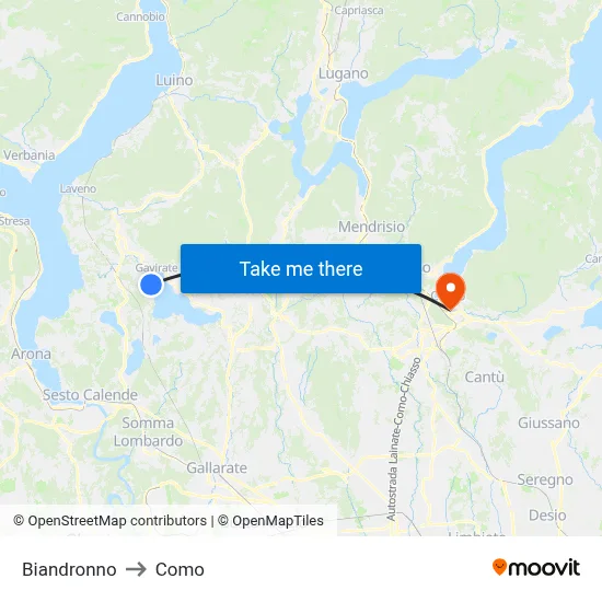 Biandronno to Como map