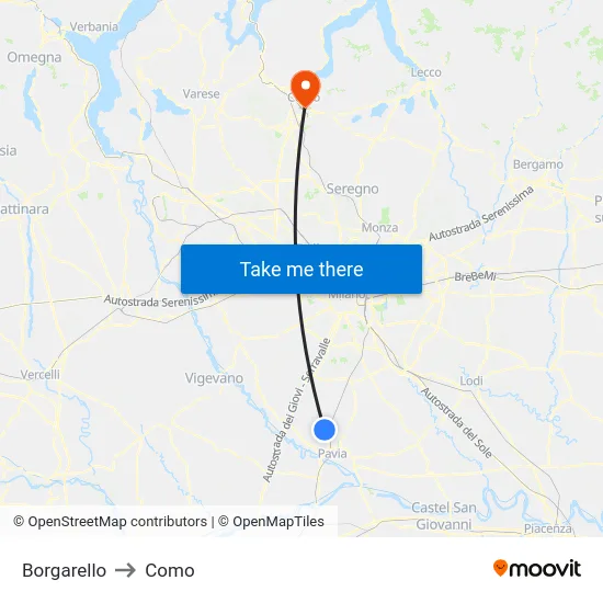 Borgarello to Como map