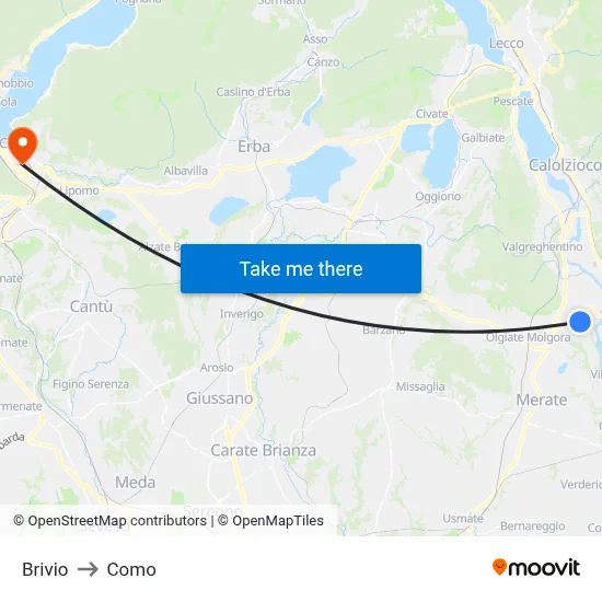 Brivio to Como map