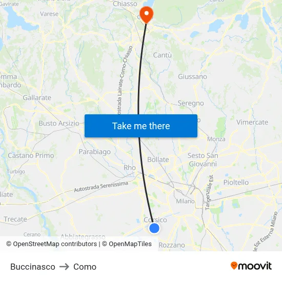 Buccinasco to Como map