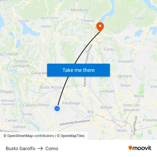 Busto Garolfo to Como map