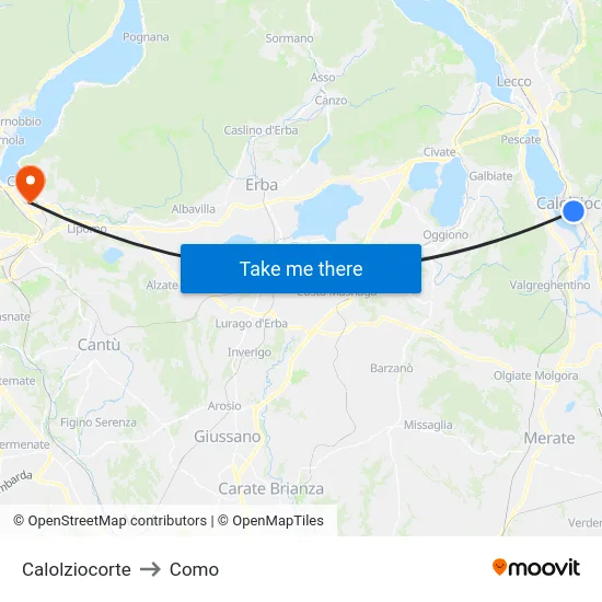Calolziocorte to Como map