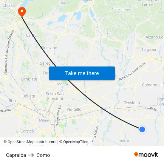Capralba to Como map