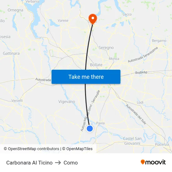 Carbonara Al Ticino to Como map