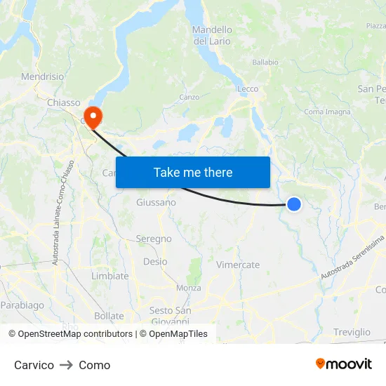 Carvico to Como map