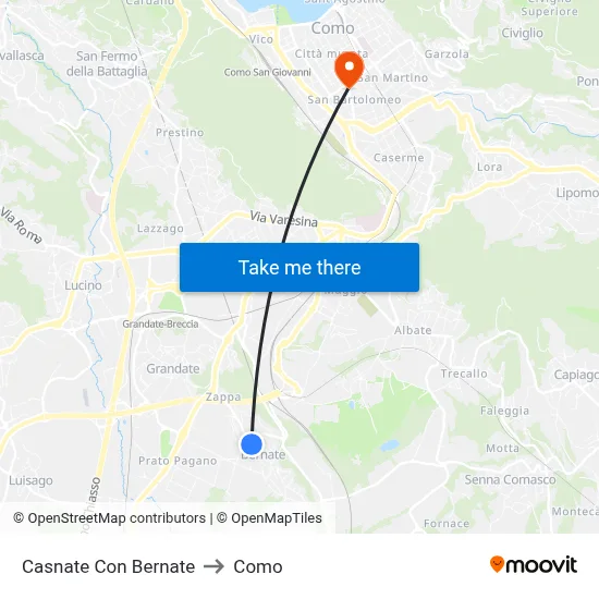 Casnate Con Bernate to Como map