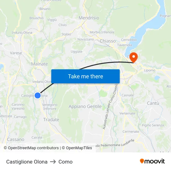 Castiglione Olona to Como map