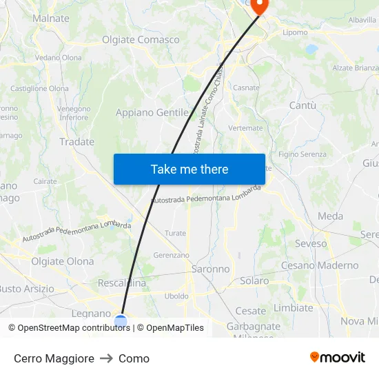 Cerro Maggiore to Como map