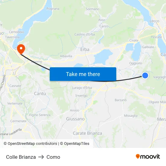 Colle Brianza to Como map