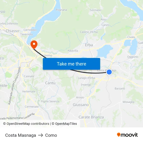 Costa Masnaga to Como map