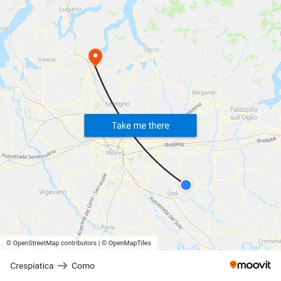 Crespiatica to Como map