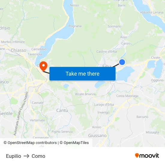 Eupilio to Como map