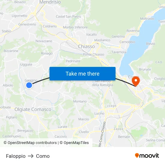 Faloppio to Como map