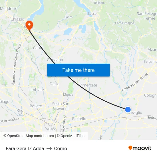 Fara Gera D' Adda to Como map