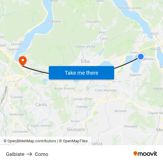 Galbiate to Como map